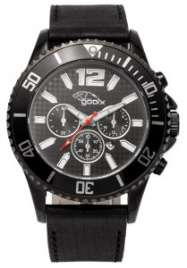 Armbanduhr Schwarz Silber Leder Gooix GX-06005-00B
