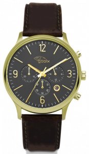 Armbanduhr Schwarz Gold Braun Leder Chronograph HUA-05919 Gooix