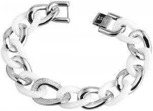 Armband Silber Weiss Edelstahl Keramik JUST 48-S0350-WH 