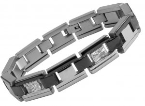 Armband Silber Schwarz Edelstahl Crystal Akzent