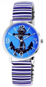 Armbanduhr Blau Weiss Silber Metall Zugband Excellanc