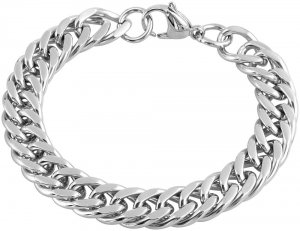 Armband Panzerkette Silber Edelstahl glänzend Akzent 21cm