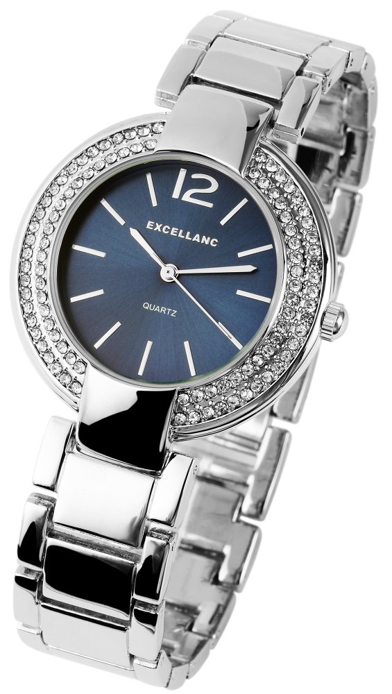 Armbanduhr Blau Silber Crystal Metall Excellanc