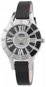 Armbanduhr Schwarz Silber Crystal Leder JUST JU10059