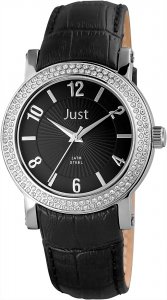 Armbanduhr Schwarz Silber Crystal Leder JUST JU10134
