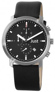 Armbanduhr Schwarz Silber Leder JUST 48-S3195-BK