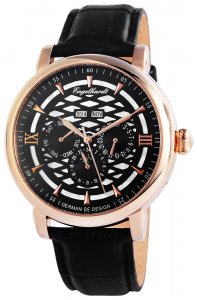 Armbanduhr Schwarz Silber Rosé Leder Engelhardt 388531029004