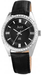 Armbanduhr Schwarz Silber Crystal Leder JUST JU10050