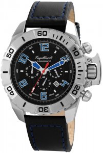 Armbanduhr Schwarz Blau Silber Leder Engelhardt 388921129003