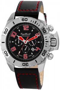 Armbanduhr Schwarz Rot Silber Leder Engelhardt 388921229003