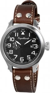 Armbanduhr Schwarz Silber Braun Leder Engelhardt 388727029011