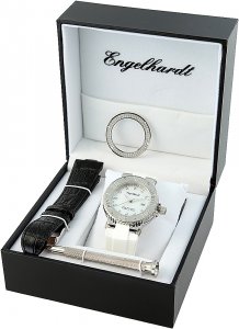 Armbanduhr Perlmutt Silber Weiss Schwarz Silikon/Leder Engelhardt 386702019030