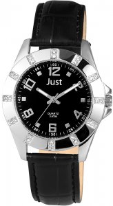 Armbanduhr Schwarz Silber Crystal Leder JUST JU10094