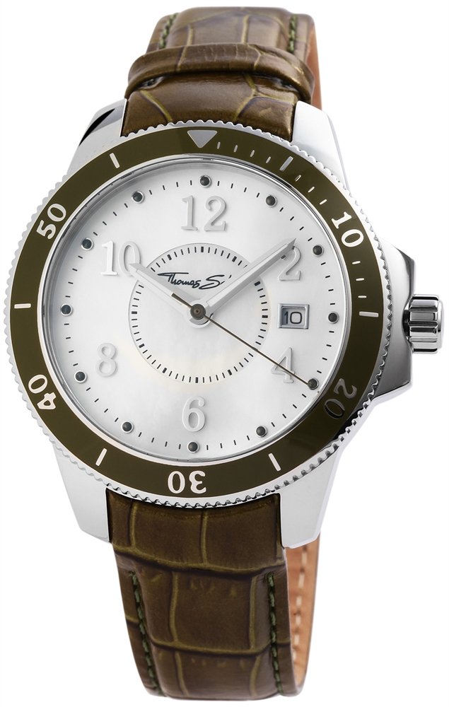 Armbanduhr Perlmutt Silber Grün Leder Thomas Sabo WA0124