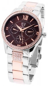 Armbanduhr Braun Rosé Silber Crystal Edelstahl Pierrini 182247000001