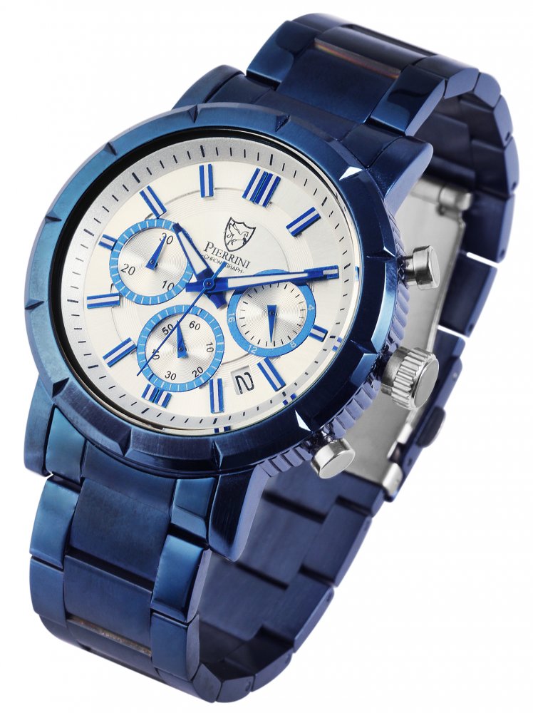 Armbanduhr Silber Blau Edelstahl Pierrini 291092500004