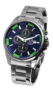 Armbanduhr Blau Grün Anthrazit Silber Edelstahl Chronograph Pierrini 291073000009