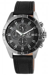 Armbanduhr Schwarz Silber Leder Chronograph Pierrini 291021000007