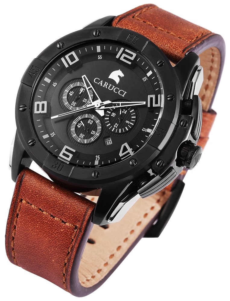 Armbanduhr Schwarz Braun Leder Chronograph CARUCCI  CA2214N-BK 