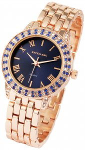 Armbanduhr Blau Rosé Crystal Metall Excellanc 1800037