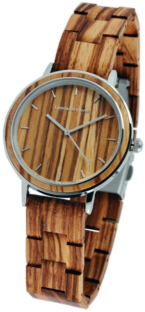 Armbanduhr Holz Braun Zebraholz Edelstahl Leonardo Verrelli 1800134-003