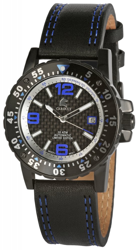 Armbanduhr Schwarz Blau Leder Automatik CARUCCI CA2184BL