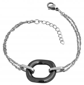 Armband Silber Schwarz Edelstahl Keramik Akzent 5030007