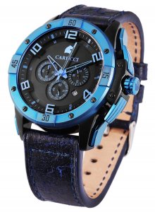 Armbanduhr Schwarz Blau Leder Chronograph CARUCCI  CA2214N-BL